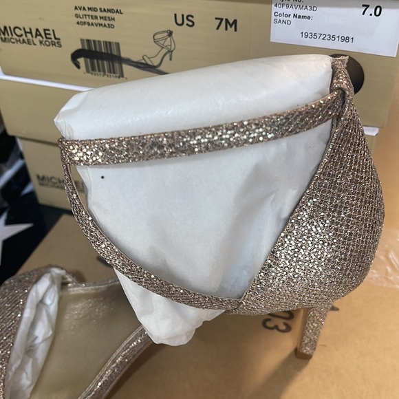 Michael Kors Ava Mid Sandal Glitter Sand 5/7/8/8.5/9 - Picture 8 of 10